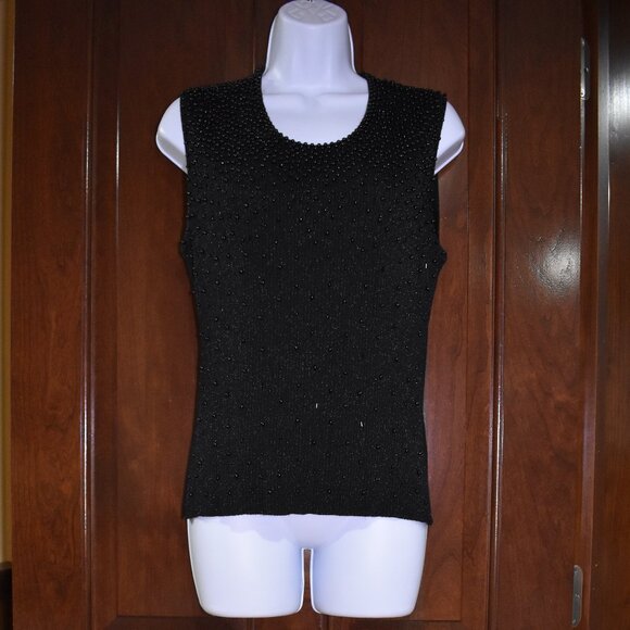 VTG Talk Of The Walk Beaded Sleeveless Sweater Blouse Black Size S M L - Picture 2 of 15